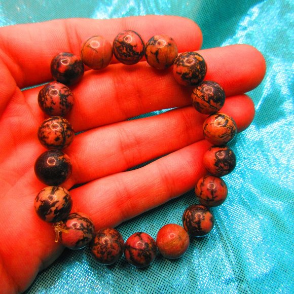 Rhodonite 10mm Round 7" Stretchy Gemstone Bracelet - Picture 1 of 3